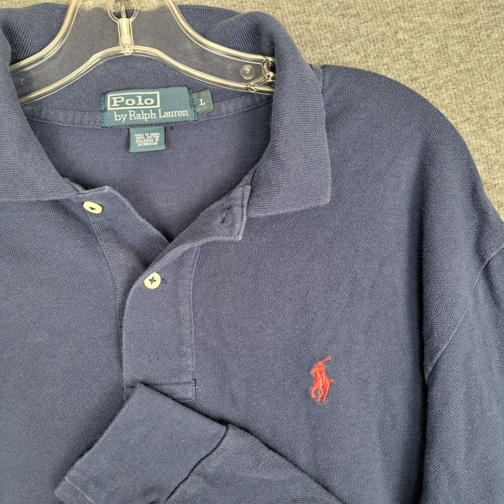 VTG Polo Ralph Lauren Long Sleeve Navy Blue‎ Polo Shirt  Men's Large